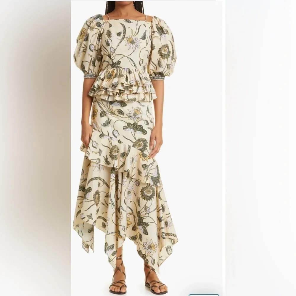 ULLA JOHNSON Carlotta Floral Cotton Peplum Top in Lemonbalm 🔥🔥✨✨✨ SZ 6 New - Picture 2 of 11